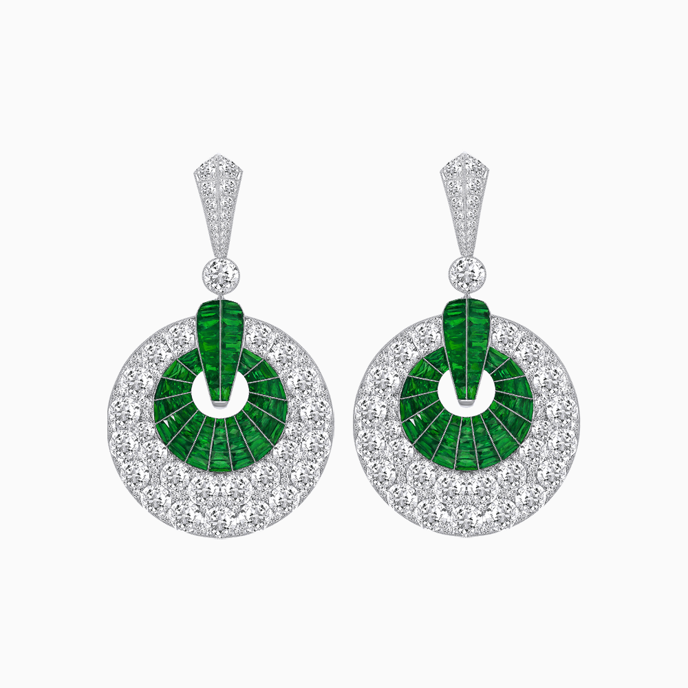 Art Deco Inspired Calibré Cut Gemstone Spiral Disc Earrings - Shahin Jewelry