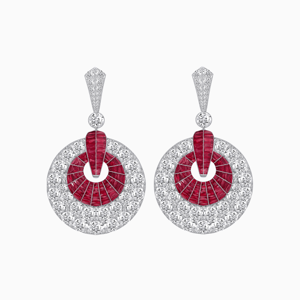 Art Deco Inspired Calibré Cut Gemstone Spiral Disc Earrings - Shahin Jewelry