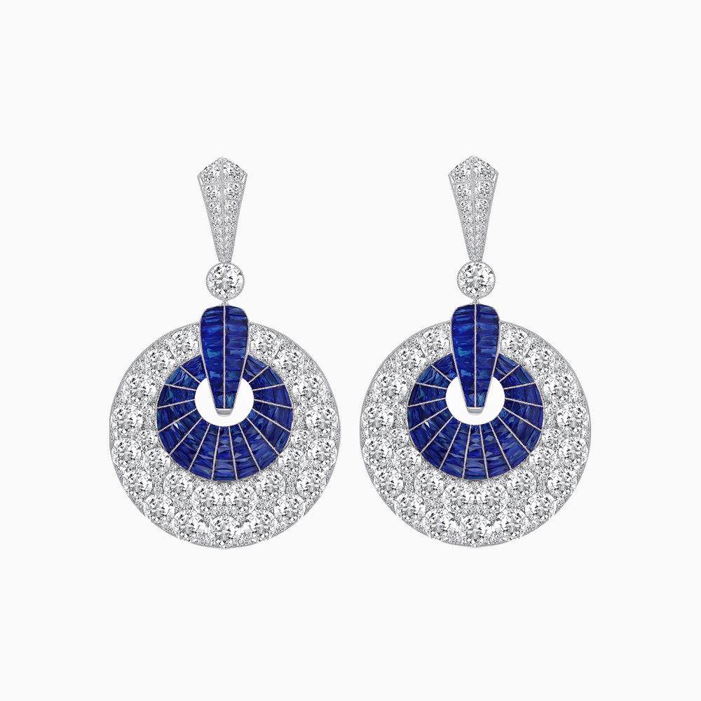 Art Deco Inspired Calibré Cut Gemstone Spiral Disc Earrings - Shahin Jewelry