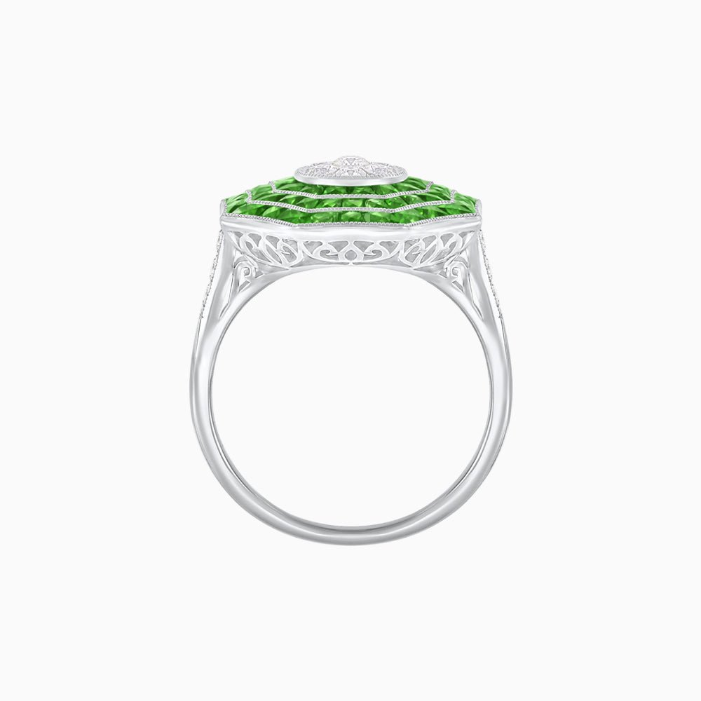 Art Deco Inspired Cocktail Illusion Diamond Ring with Gemstone - Shahin Jewelry