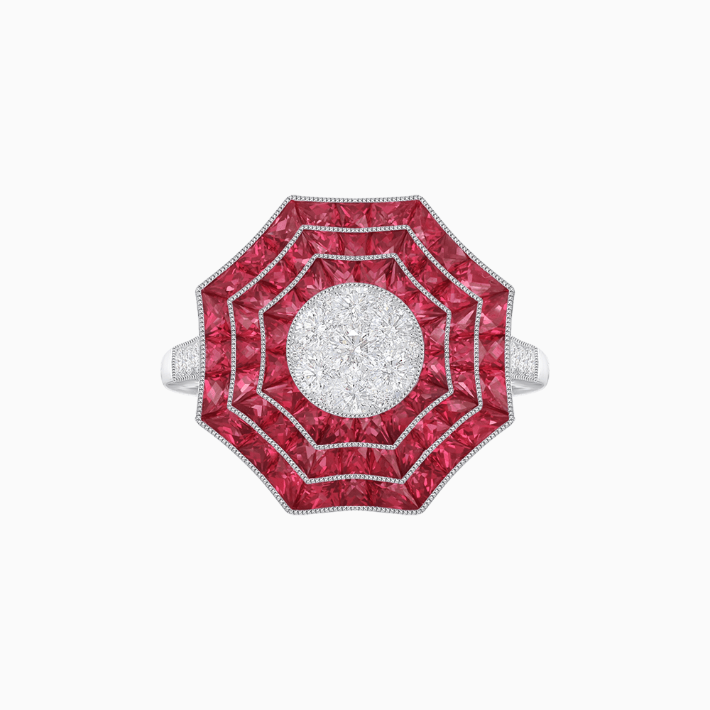 Art Deco Inspired Cocktail Illusion Diamond Ring with Gemstone - Shahin Jewelry