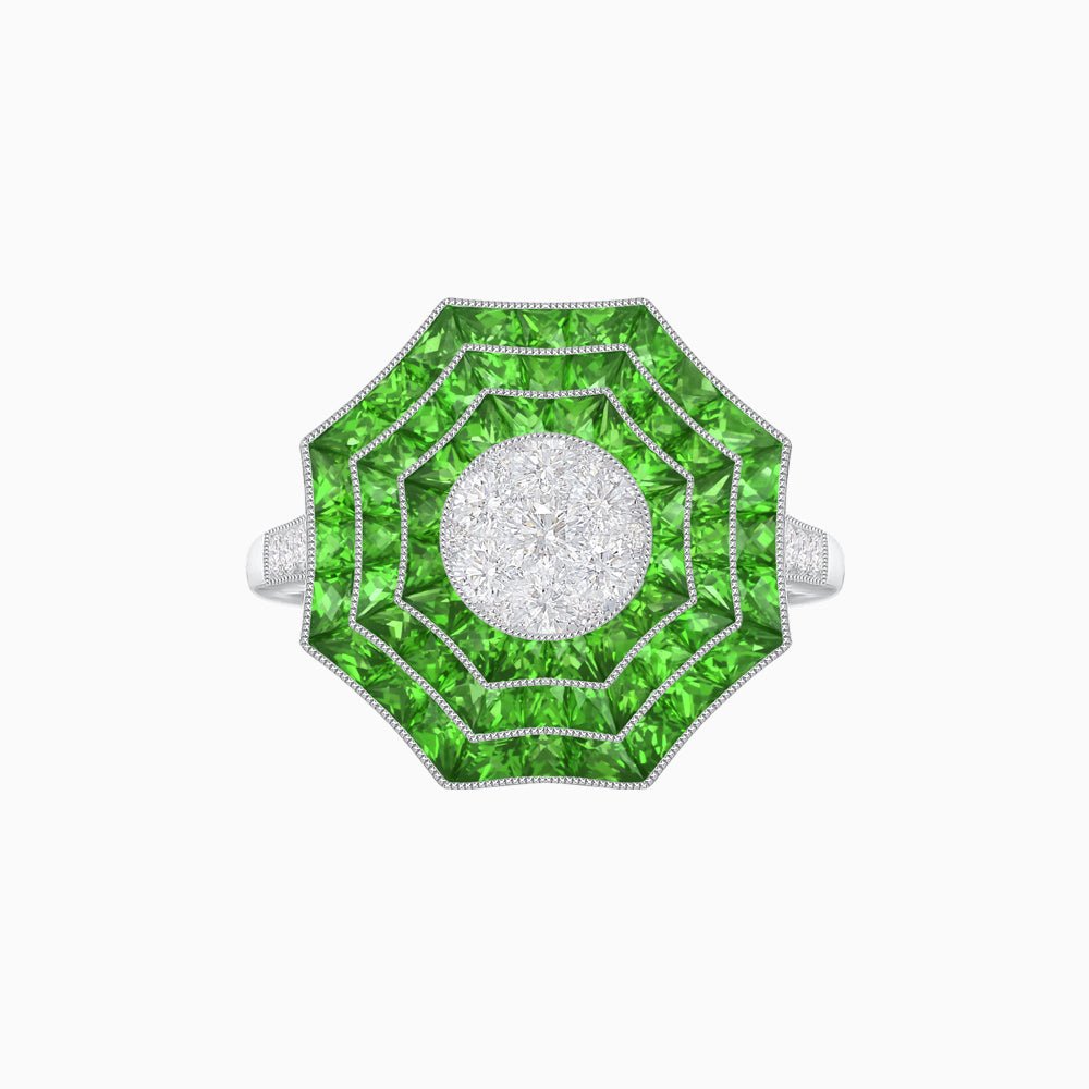 Art Deco Inspired Cocktail Illusion Diamond Ring with Gemstone - Shahin Jewelry