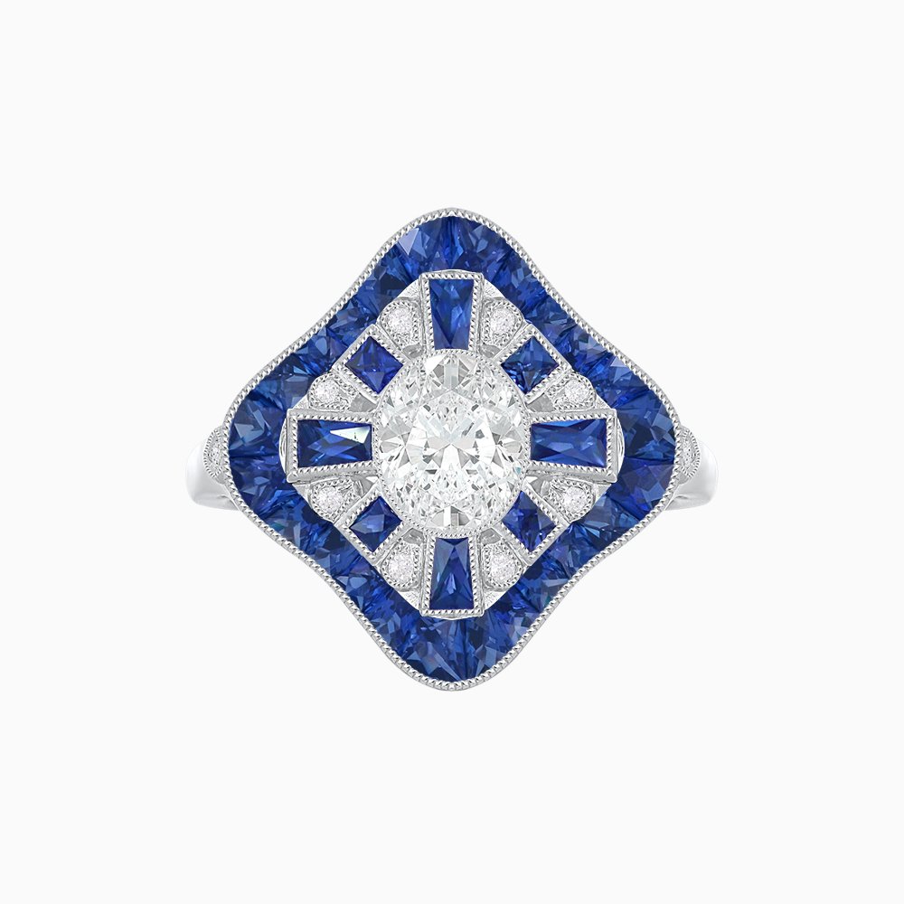 Art Deco Inspired Cocktail Ring with Diamond - Shahin Jewelry