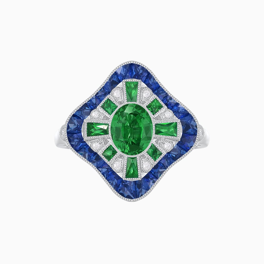 Art Deco Inspired Cocktail Ring with Gemstone - Shahin Jewelry