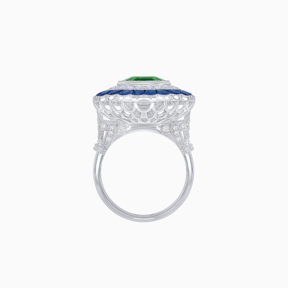 Art Deco Inspired Convertible Emerald Cut Double Halo Ring Pendant - Shahin Jewelry