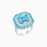Art Deco Inspired Convertible Emerald Cut Double Halo Ring & Pendant - Shahin Jewelry