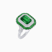Art Deco Inspired Convertible Emerald Cut Double Halo Ring Pendant - Shahin Jewelry