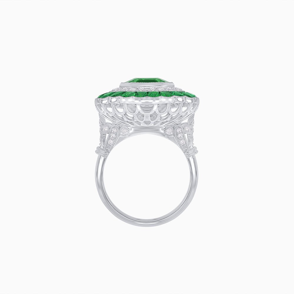 Art Deco Inspired Convertible Emerald Cut Double Halo Ring Pendant - Shahin Jewelry