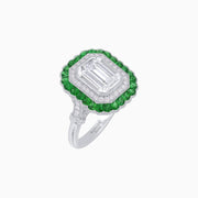 Art Deco Inspired Convertible Emerald Cut Double Halo Ring Pendant - Shahin Jewelry