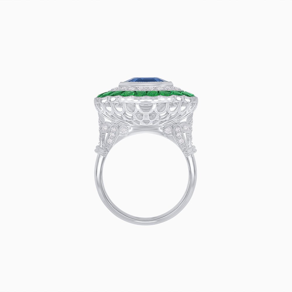 Art Deco Inspired Convertible Emerald Cut Double Halo Ring Pendant - Shahin Jewelry