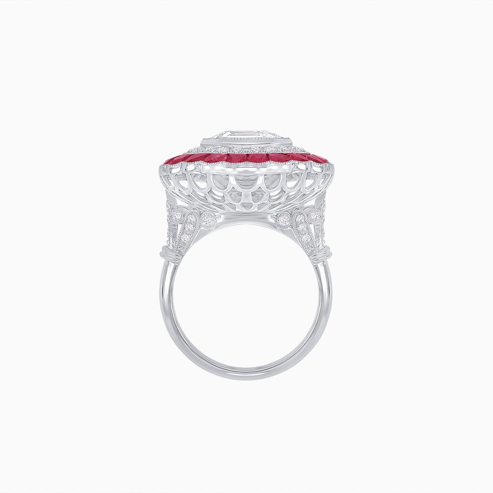 Art Deco Inspired Convertible Emerald Cut Double Halo Ring Pendant - Shahin Jewelry