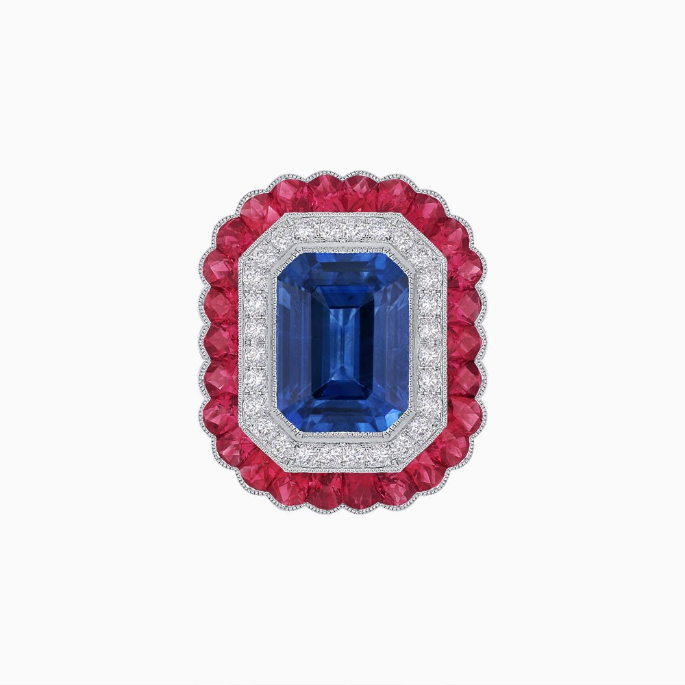 Art Deco Inspired Convertible Emerald Cut Double Halo Ring Pendant - Shahin Jewelry