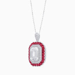 Load image into Gallery viewer, Art Deco Inspired Convertible Emerald Cut Double Halo Ring Pendant - Shahin Jewelry