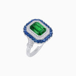 Load image into Gallery viewer, Art Deco Inspired Convertible Emerald Cut Double Halo Ring Pendant - Shahin Jewelry