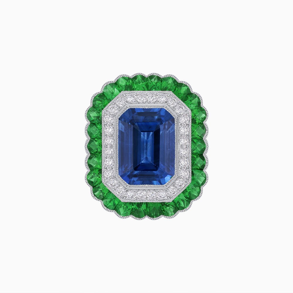 Art Deco Inspired Convertible Emerald Cut Double Halo Ring Pendant - Shahin Jewelry
