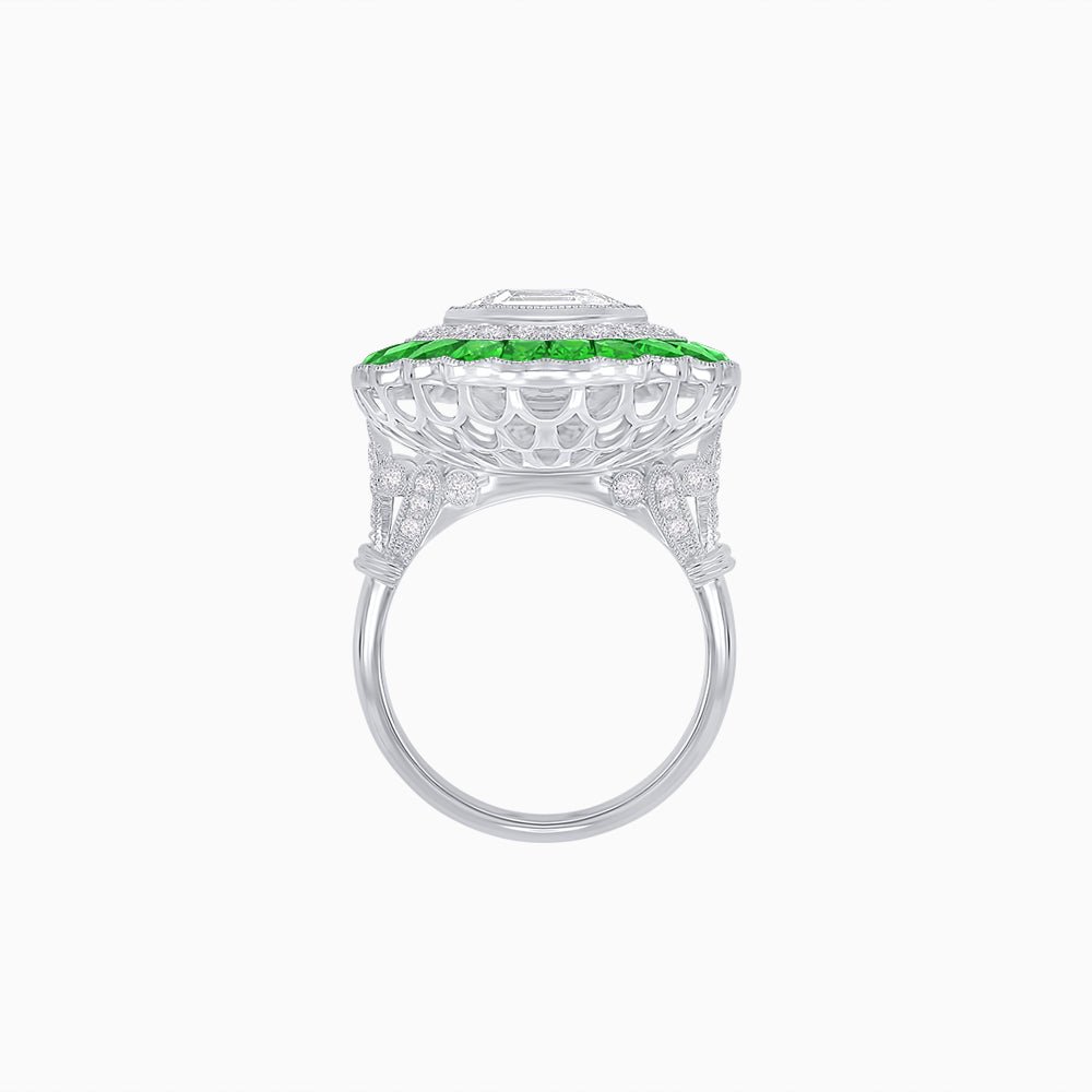 Art Deco Inspired Convertible Emerald Cut Double Halo Ring Pendant - Shahin Jewelry