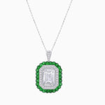 Load image into Gallery viewer, Art Deco Inspired Convertible Emerald Cut Double Halo Ring Pendant - Shahin Jewelry