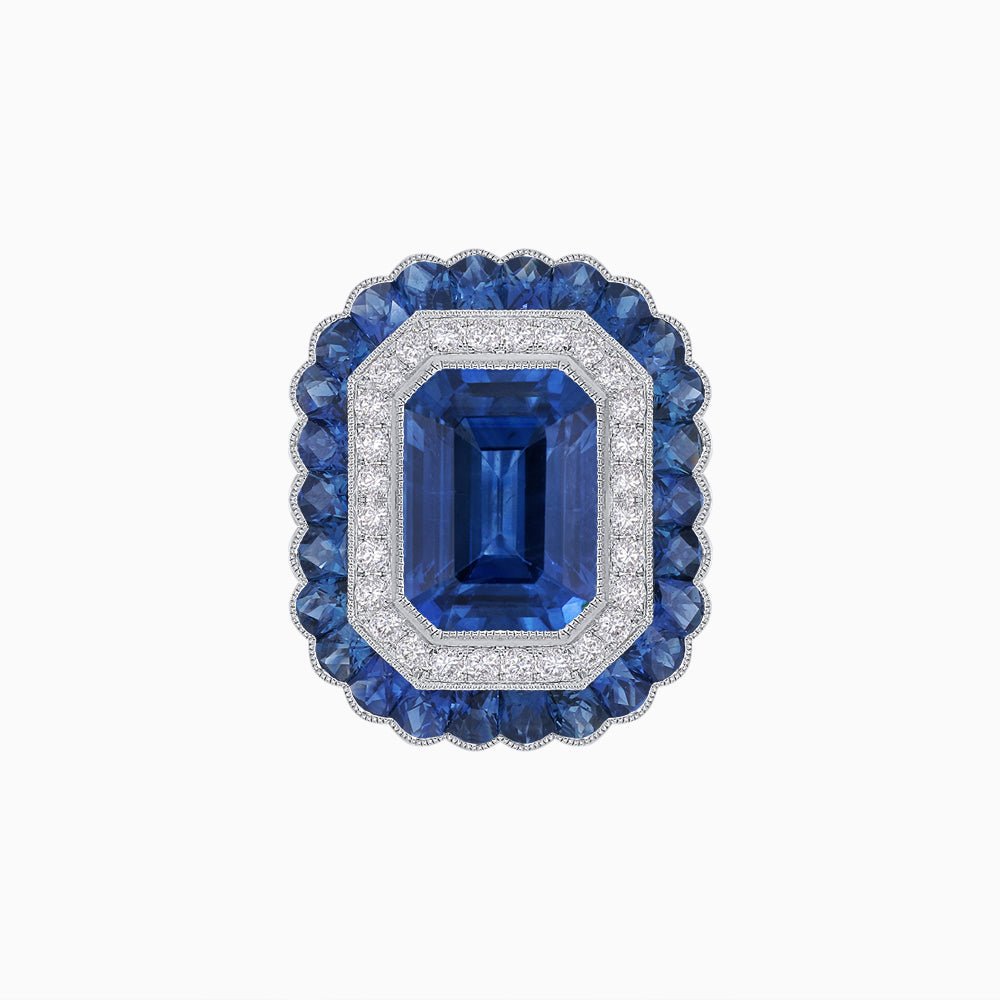 Art Deco Inspired Convertible Emerald Cut Double Halo Ring Pendant - Shahin Jewelry