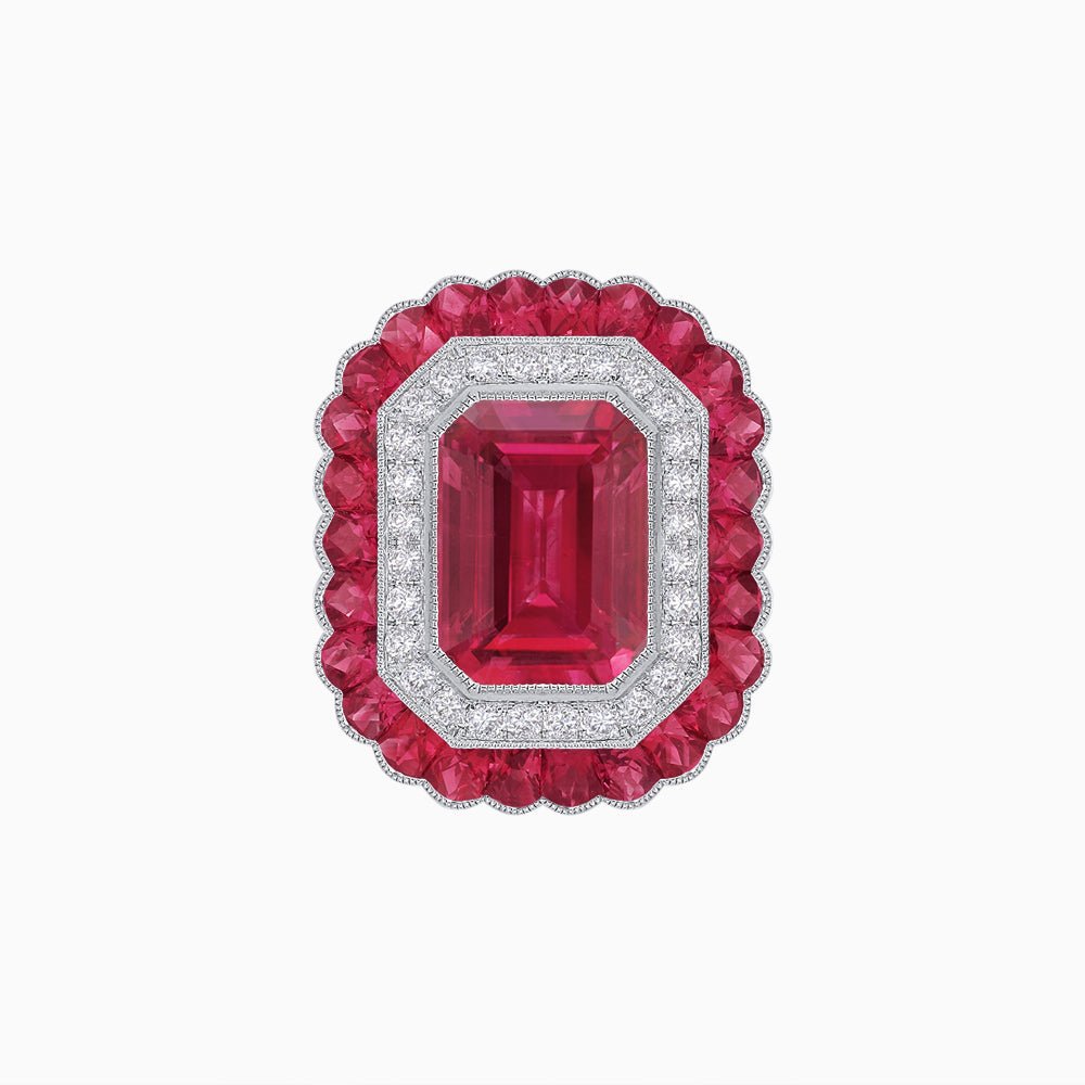 Art Deco Inspired Convertible Emerald Cut Double Halo Ring Pendant - Shahin Jewelry