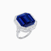 Art Deco Inspired Convertible Emerald Cut Halo Ring Pendant - Shahin Jewelry