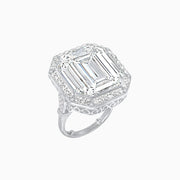 Art Deco Inspired Convertible Emerald Cut Halo Ring Pendant - Shahin Jewelry