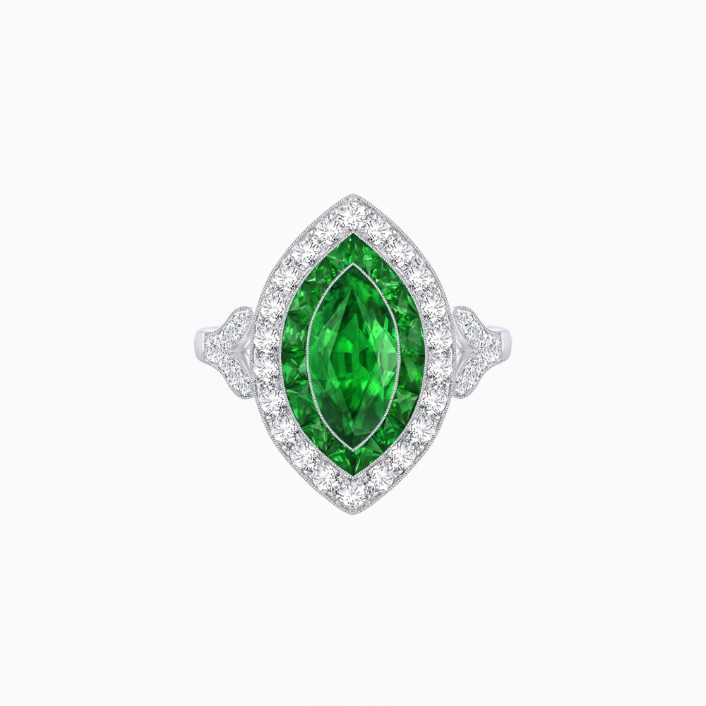 Art Deco Inspired Convertible Marquise Double Halo Ring Pendant - Shahin Jewelry