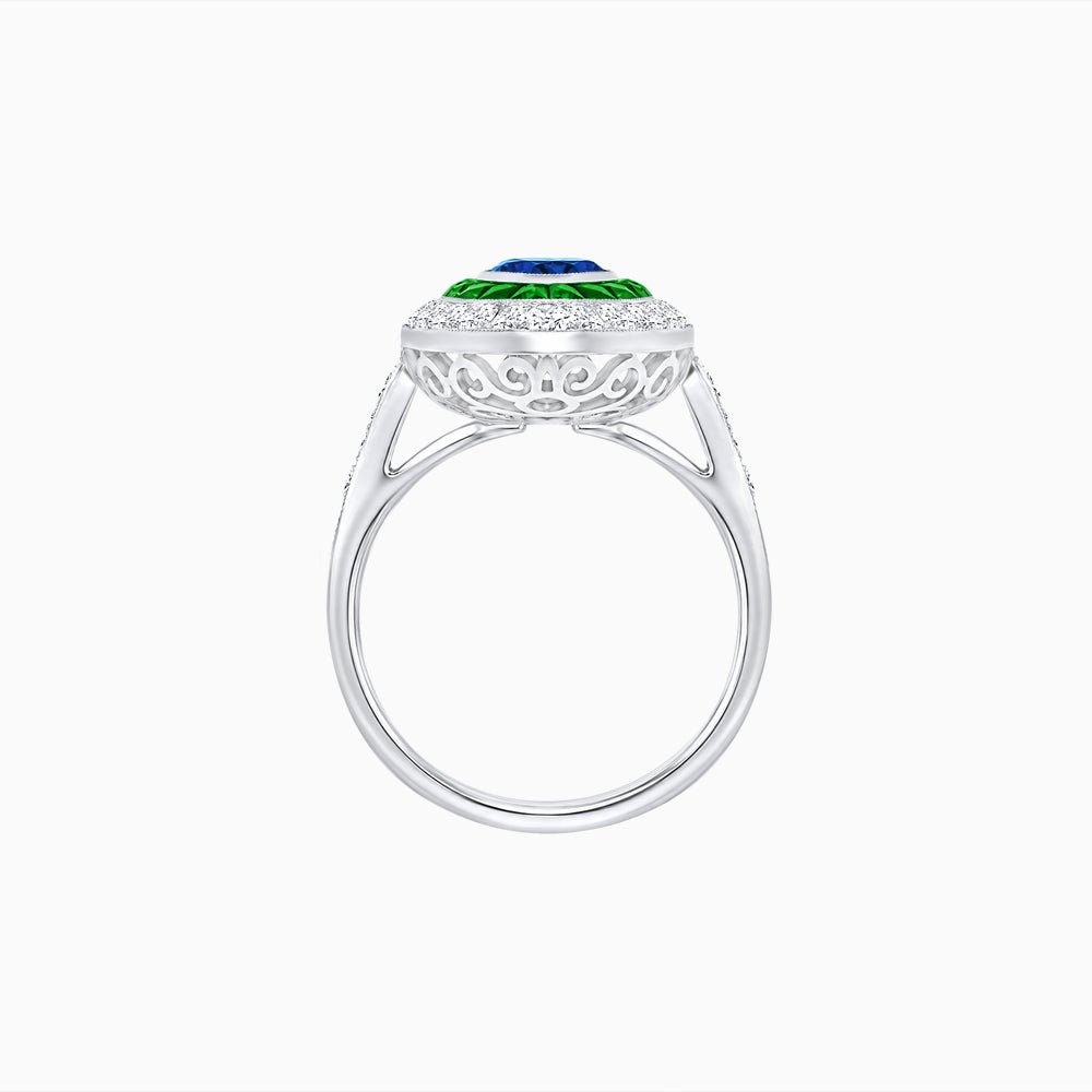 Art Deco Inspired Convertible Marquise Double Halo Ring Pendant - Shahin Jewelry