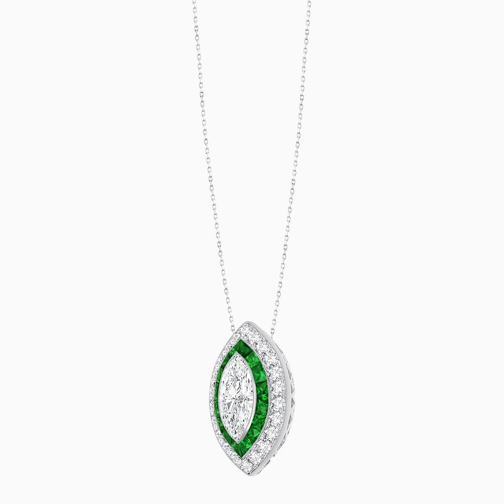 Art Deco Inspired Convertible Marquise Double Halo Ring Pendant - Shahin Jewelry