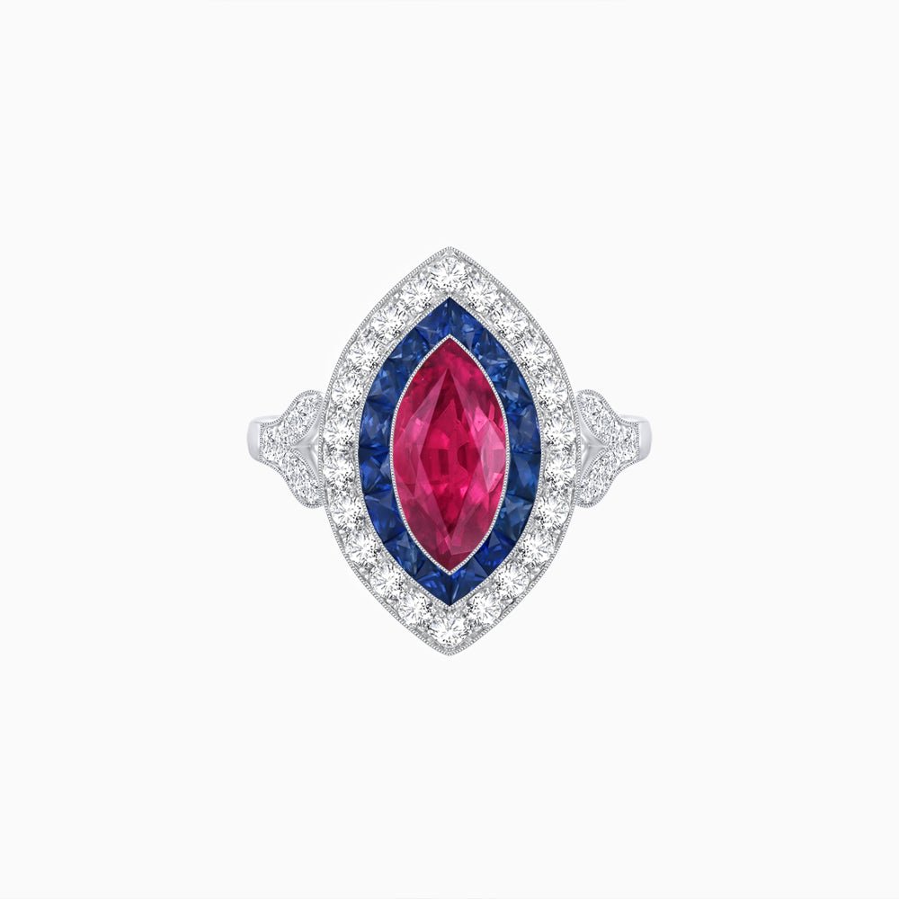 Art Deco Inspired Convertible Marquise Double Halo Ring Pendant - Shahin Jewelry