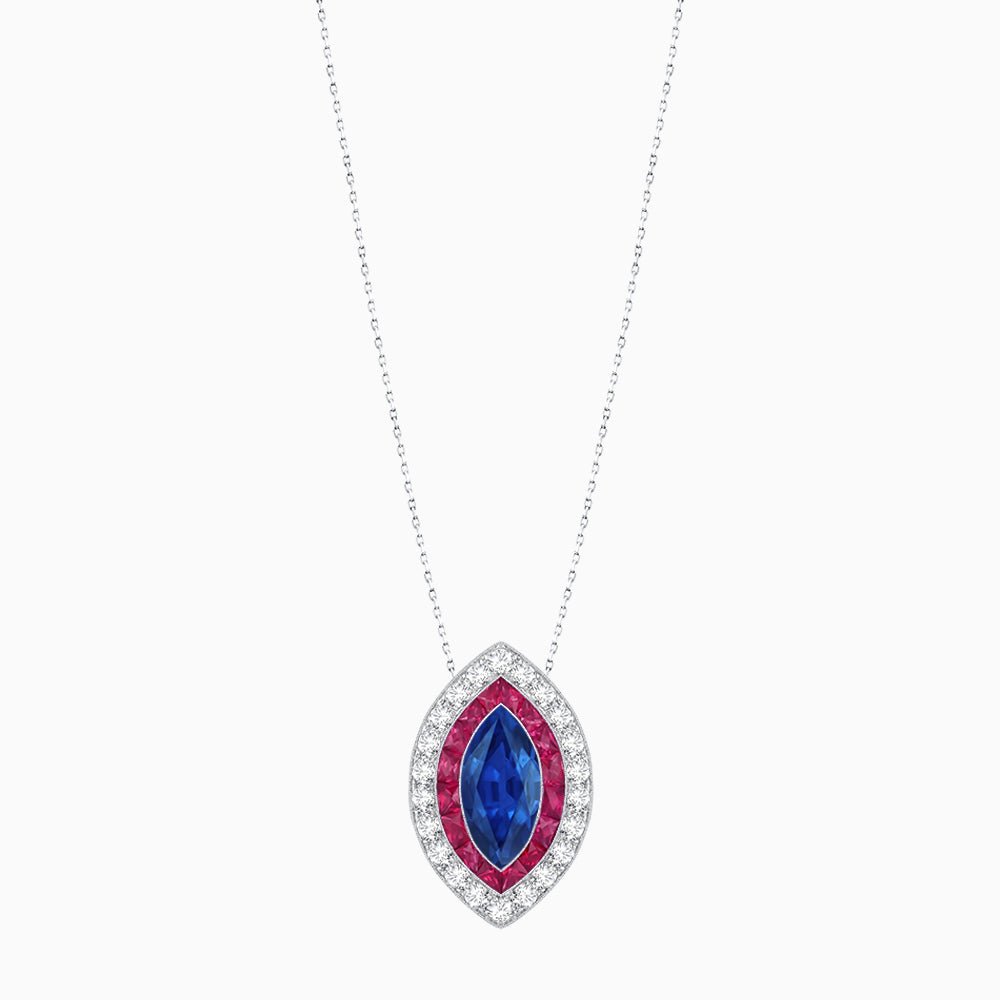 Art Deco Inspired Convertible Marquise Double Halo Ring Pendant - Shahin Jewelry