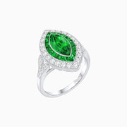 Art Deco Inspired Convertible Marquise Double Halo Ring Pendant - Shahin Jewelry