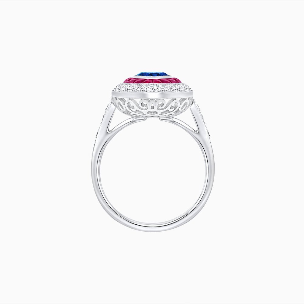 Art Deco Inspired Convertible Marquise Double Halo Ring Pendant - Shahin Jewelry