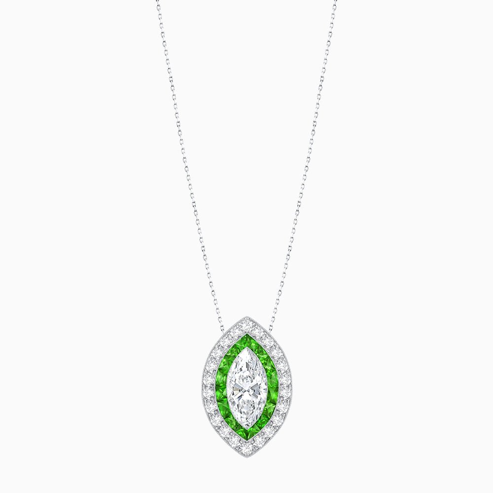 Art Deco Inspired Convertible Marquise Double Halo Ring Pendant - Shahin Jewelry