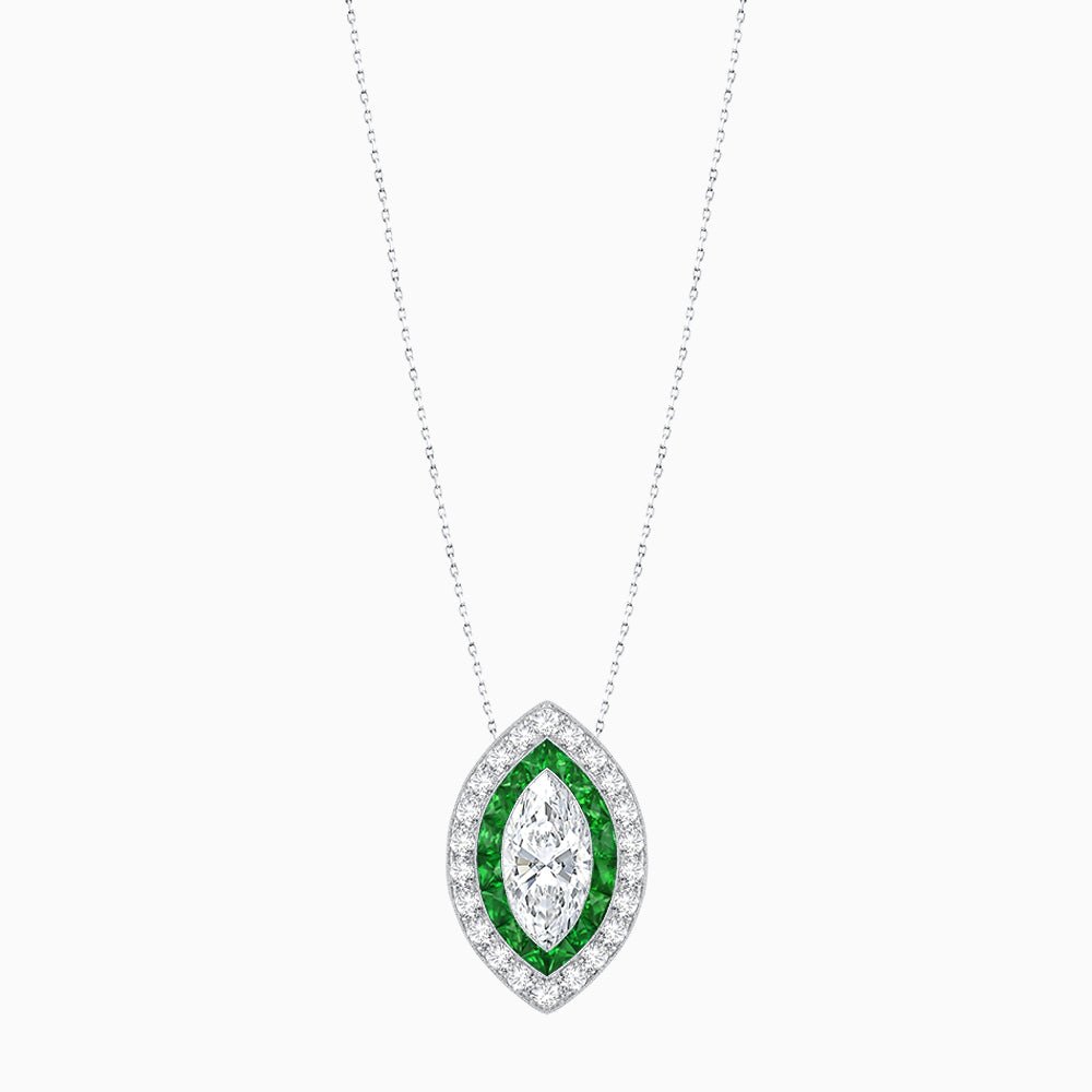 Art Deco Inspired Convertible Marquise Double Halo Ring Pendant - Shahin Jewelry