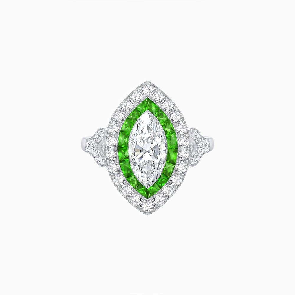 Art Deco Inspired Convertible Marquise Double Halo Ring Pendant - Shahin Jewelry
