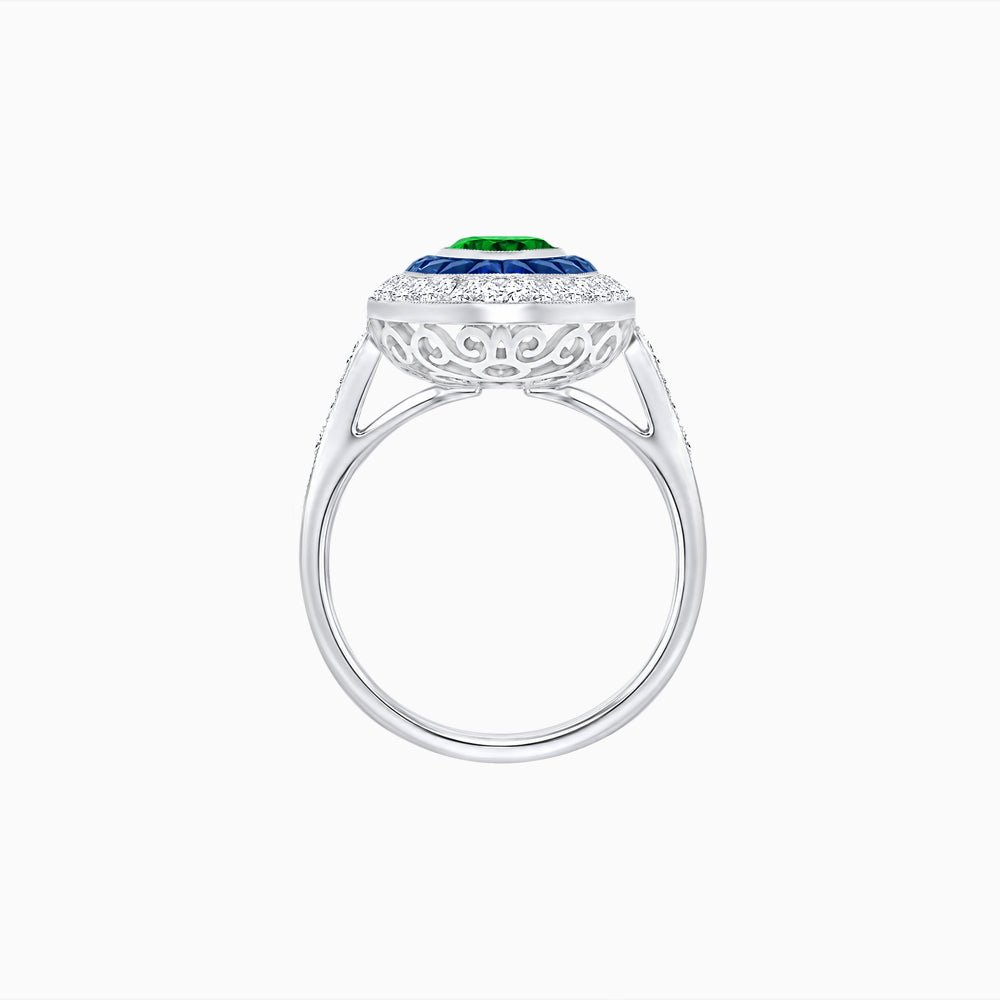 Art Deco Inspired Convertible Marquise Double Halo Ring Pendant - Shahin Jewelry