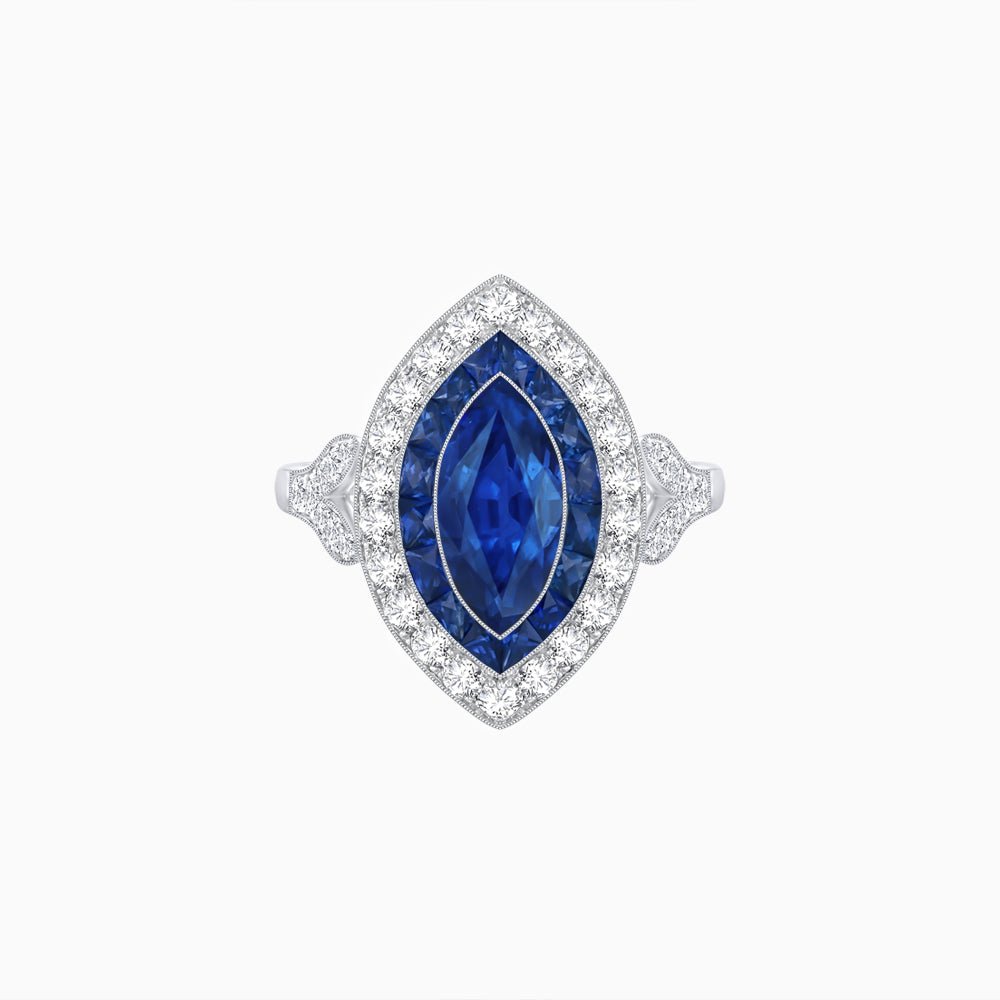 Art Deco Inspired Convertible Marquise Double Halo Ring Pendant - Shahin Jewelry