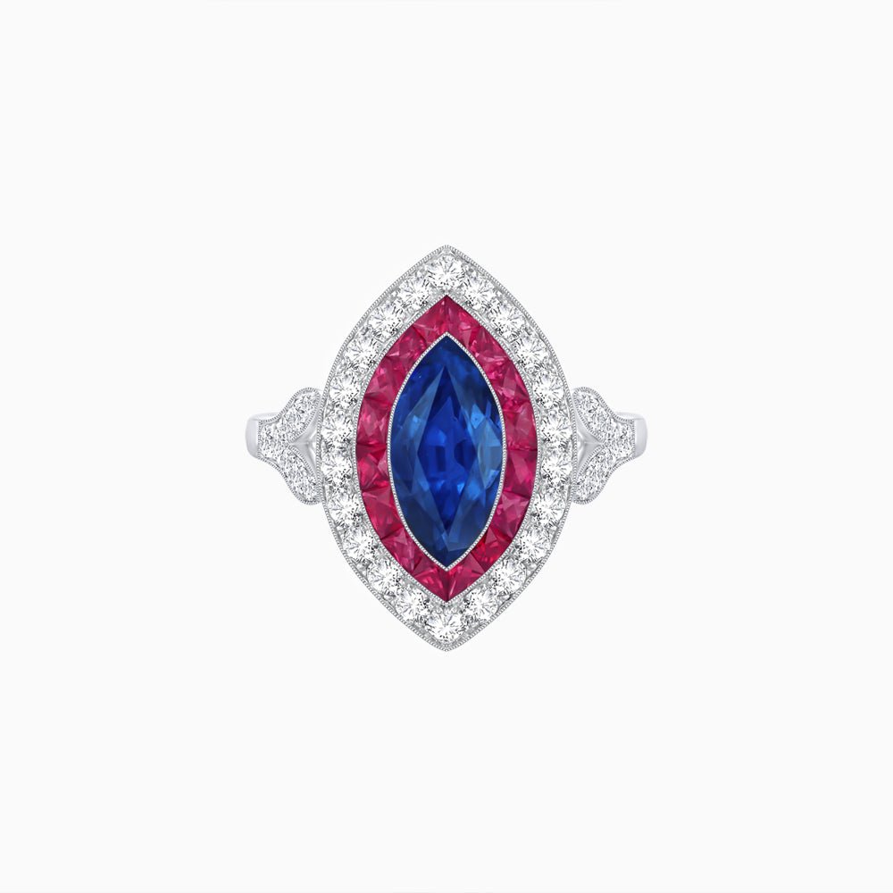 Art Deco Inspired Convertible Marquise Double Halo Ring Pendant - Shahin Jewelry