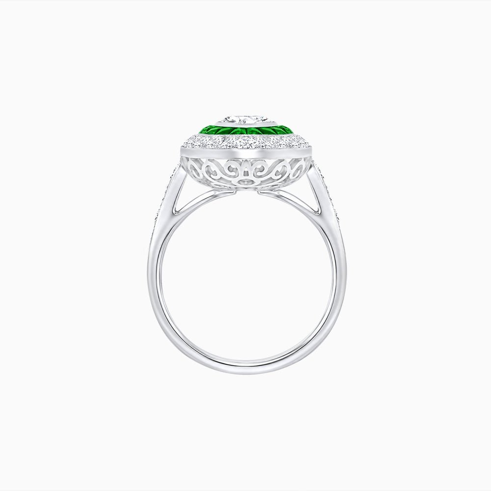 Art Deco Inspired Convertible Marquise Double Halo Ring Pendant - Shahin Jewelry