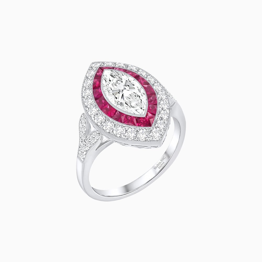 Art Deco Inspired Convertible Marquise Double Halo Ring Pendant - Shahin Jewelry