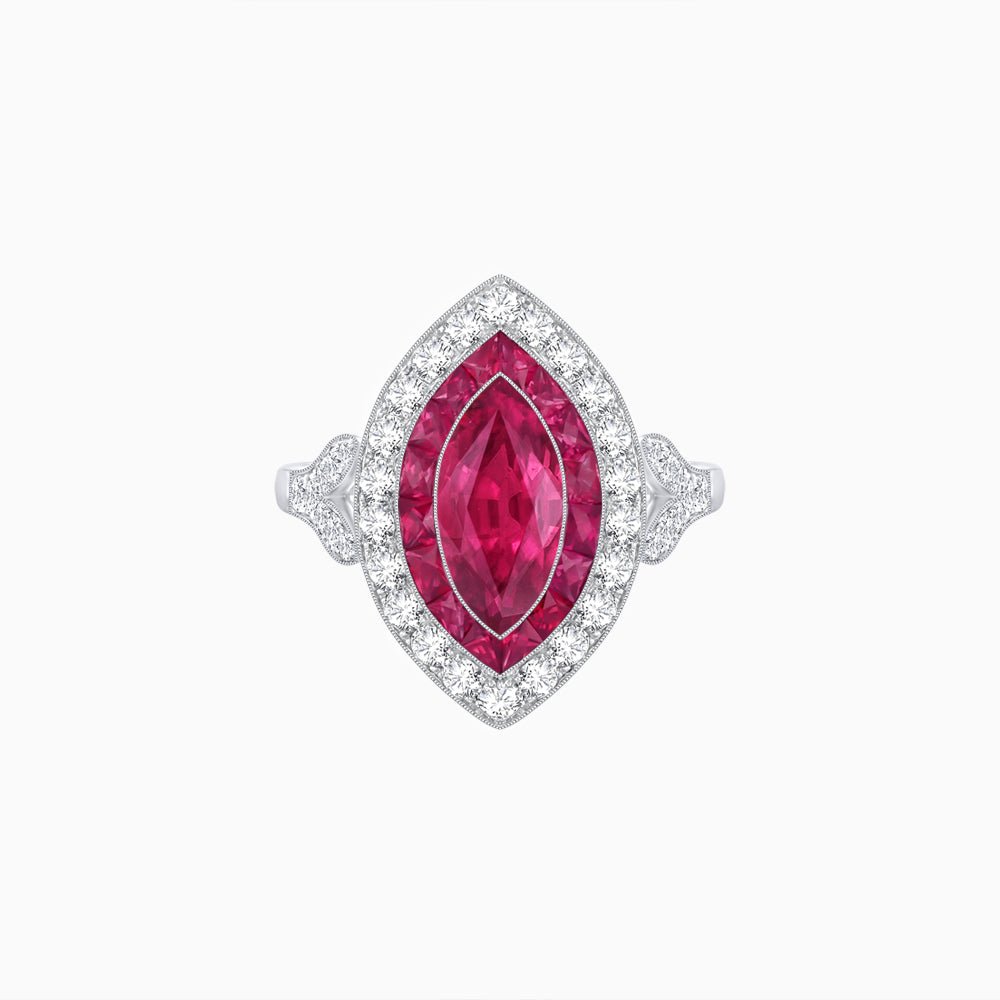 Art Deco Inspired Convertible Marquise Double Halo Ring Pendant - Shahin Jewelry