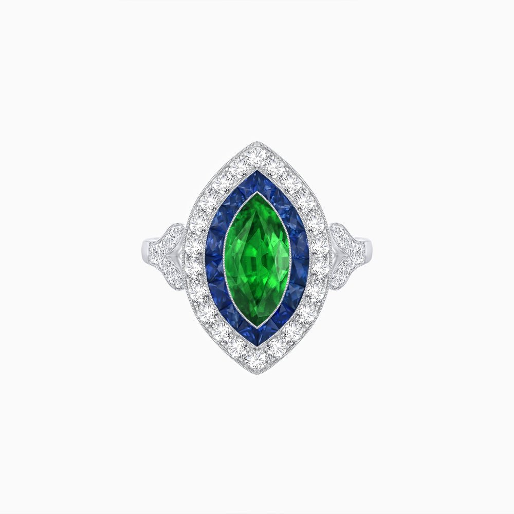 Art Deco Inspired Convertible Marquise Double Halo Ring Pendant - Shahin Jewelry