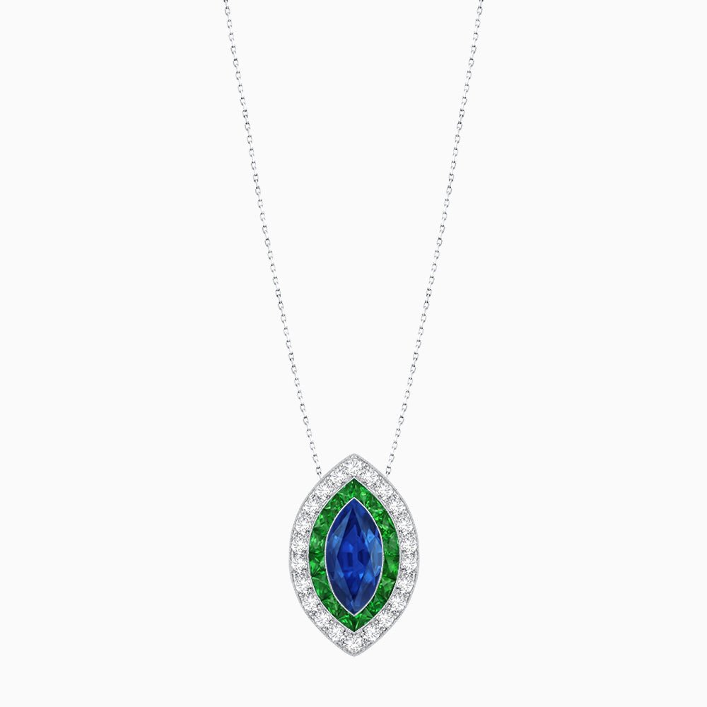 Art Deco Inspired Convertible Marquise Double Halo Ring Pendant - Shahin Jewelry