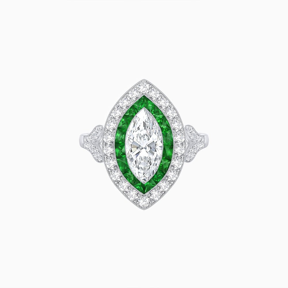 Art Deco Inspired Convertible Marquise Double Halo Ring Pendant - Shahin Jewelry