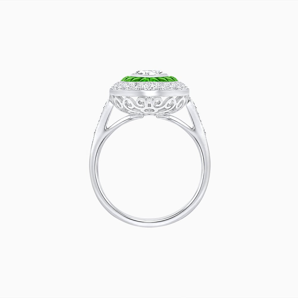 Art Deco Inspired Convertible Marquise Double Halo Ring Pendant - Shahin Jewelry