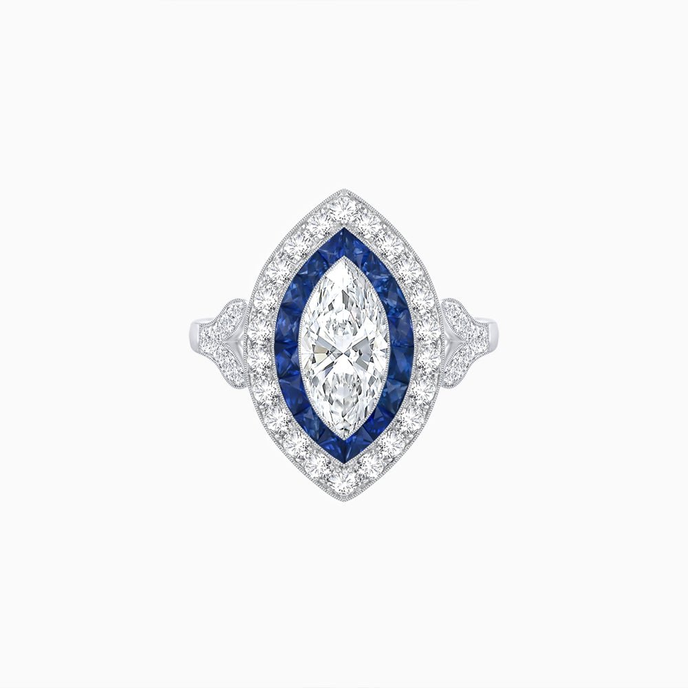 Art Deco Inspired Convertible Marquise Double Halo Ring Pendant - Shahin Jewelry