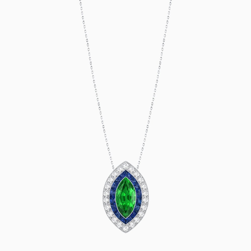 Art Deco Inspired Convertible Marquise Double Halo Ring Pendant - Shahin Jewelry