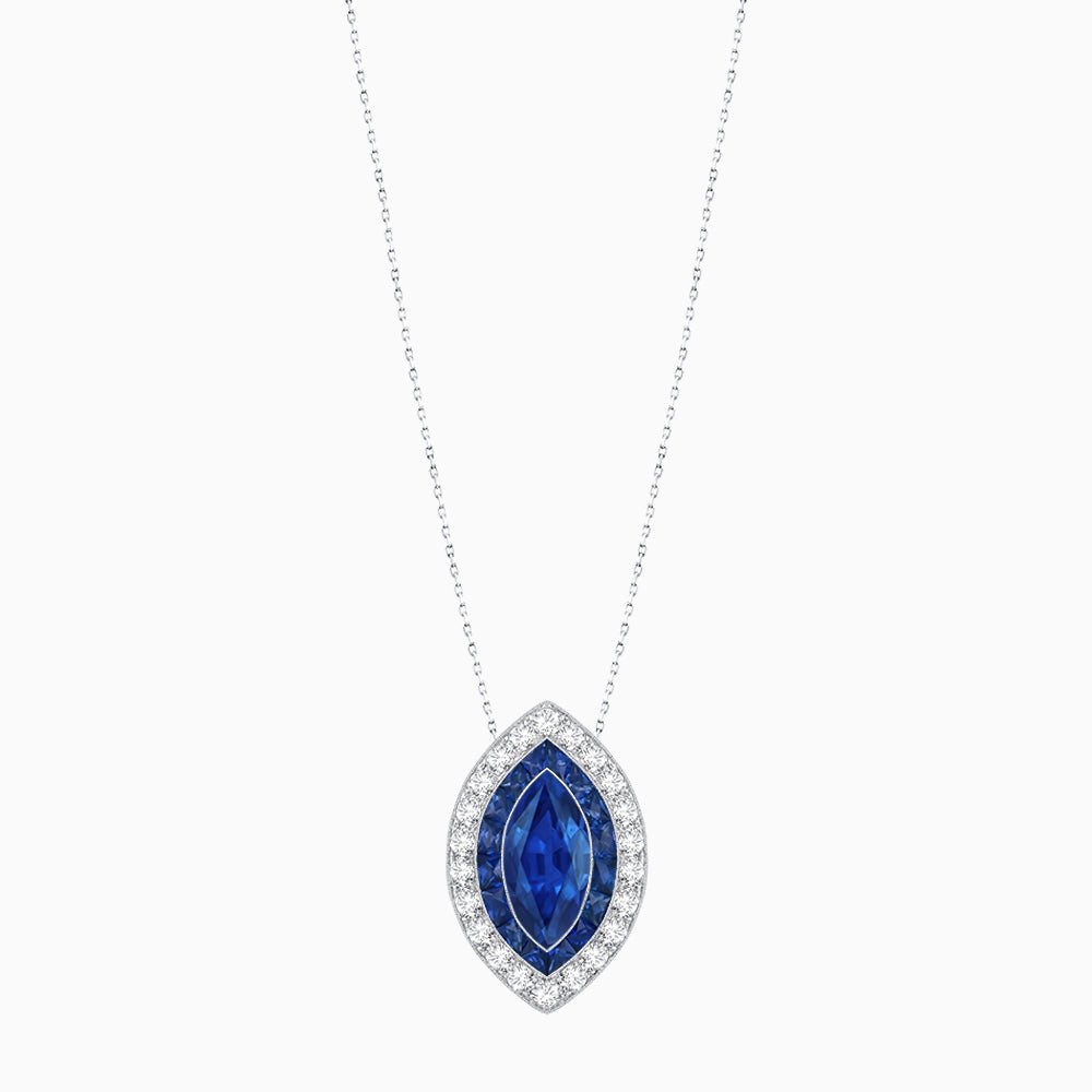 Art Deco Inspired Convertible Marquise Double Halo Ring Pendant - Shahin Jewelry