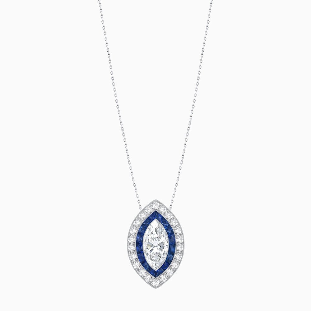 Art Deco Inspired Convertible Marquise Double Halo Ring Pendant - Shahin Jewelry