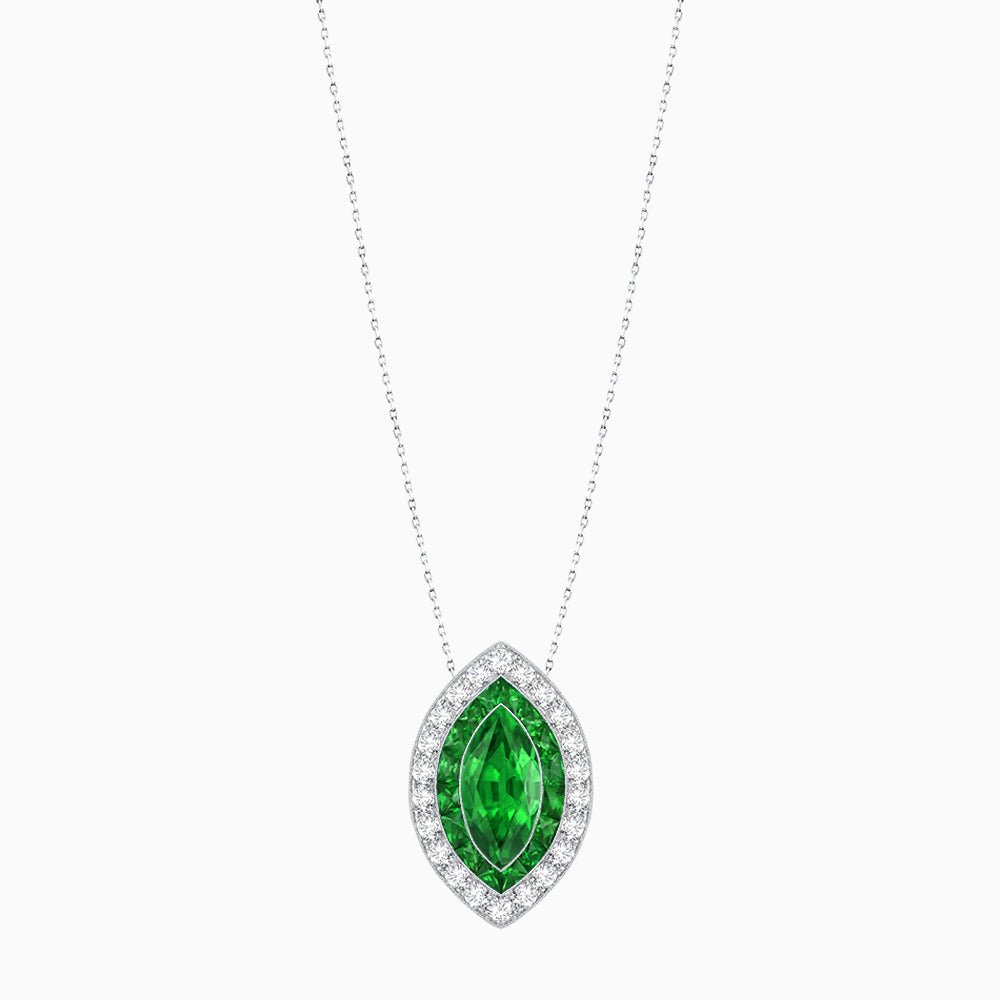 Art Deco Inspired Convertible Marquise Double Halo Ring Pendant - Shahin Jewelry